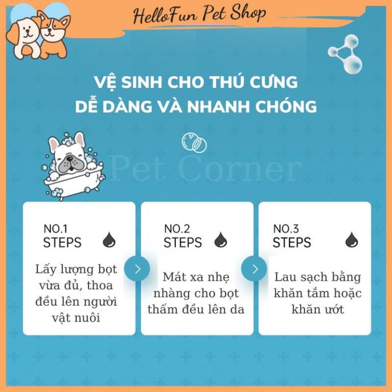 Sữa tắm khô cho chó mèo Borammy dạng bọt giúp khử mùi, diệt khuẩn và dưỡng lông
