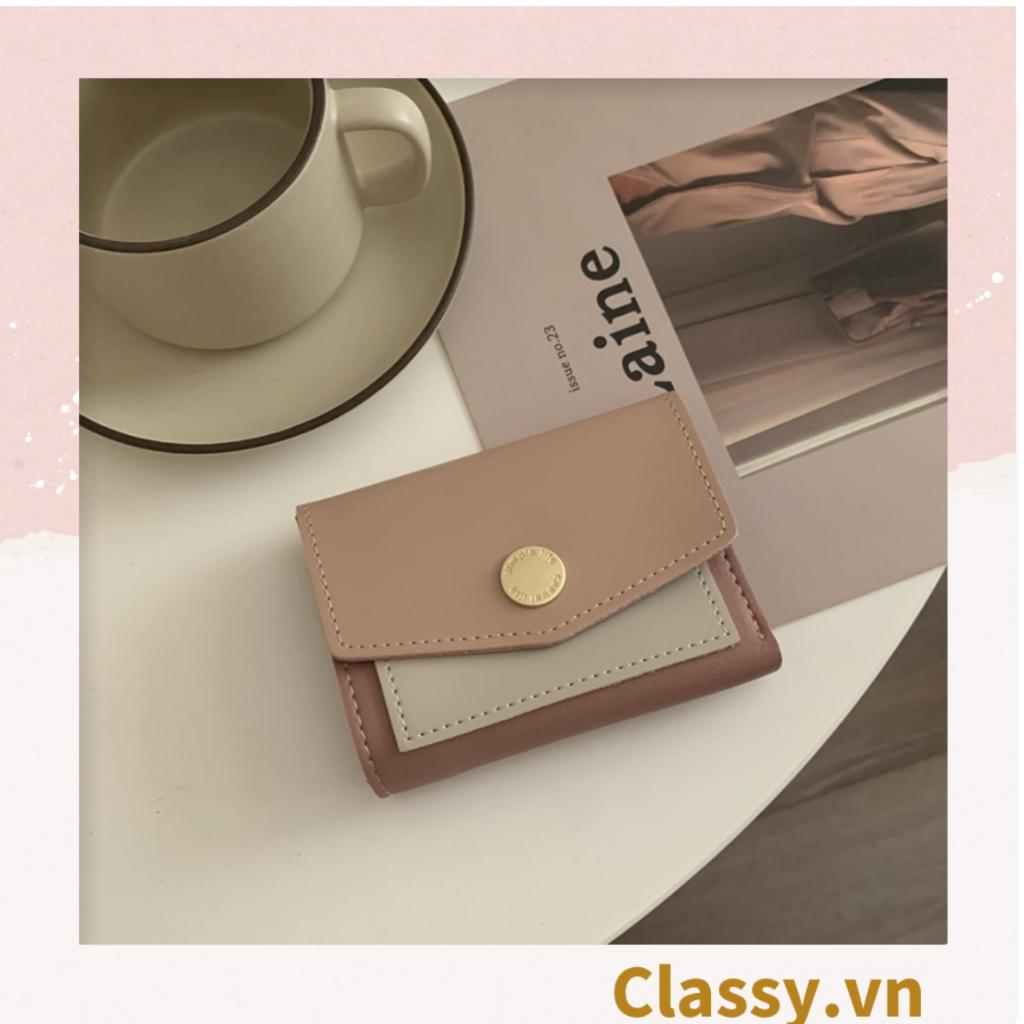 Ví nữ Classy mini cầm tay cao cấp, màu trơn, có nút bấm T1161