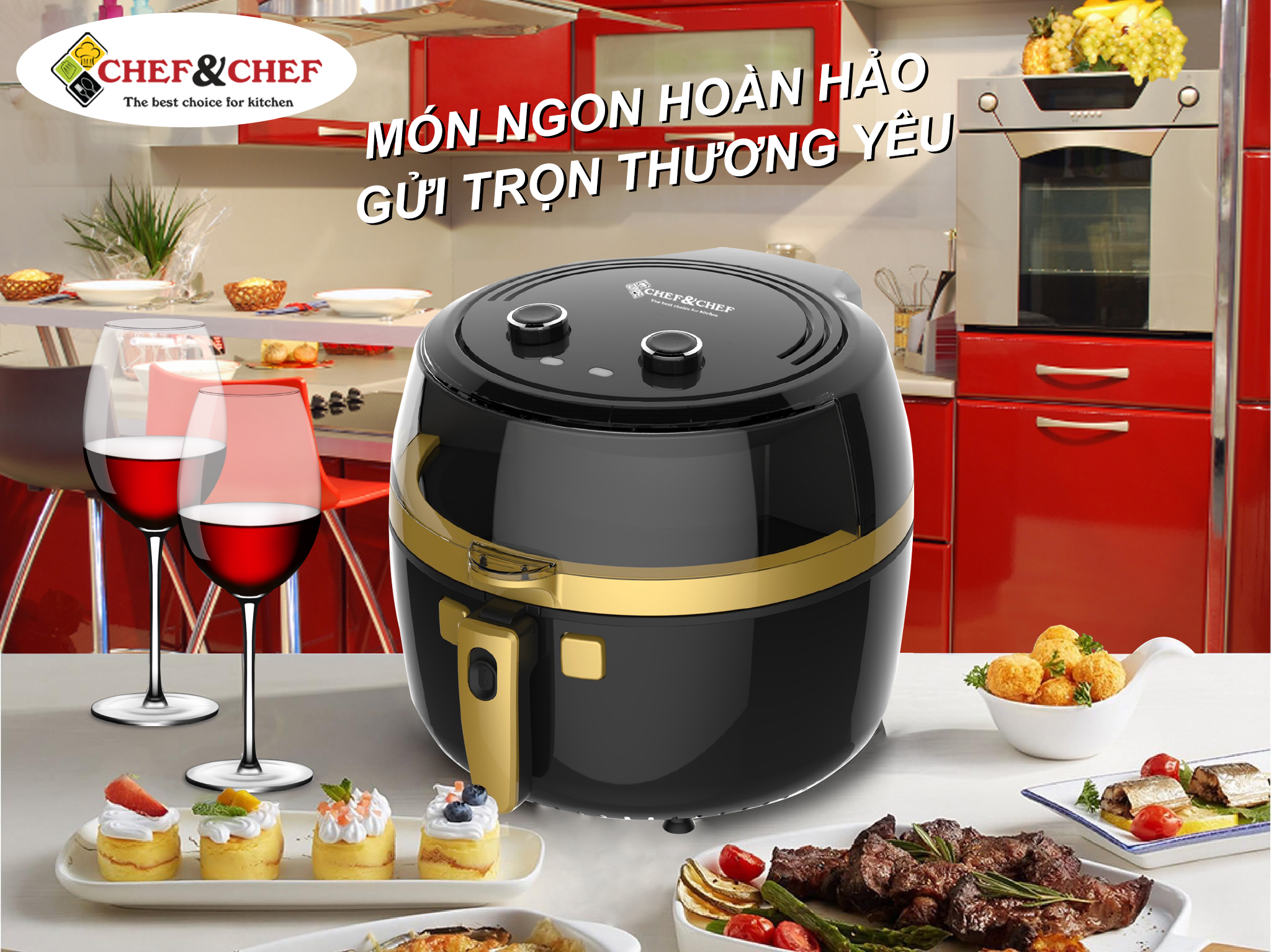 Nồi chiên không dầu CHEF&amp;CHEF 9L (YJ- 933) thiết kể mang kiểu dáng hiện đại, sang trọng- Hàng Chính Hãng