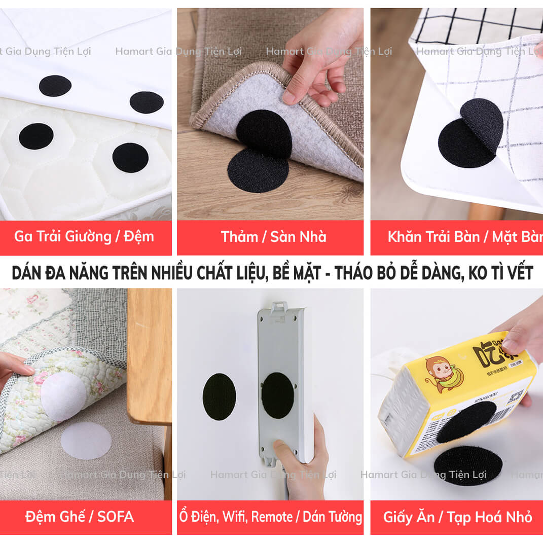 COMBO 5 Miếng Dán Velcro Cố Định Ga Giường Dán Chống Trượt Thảm Sàn Khăn Trải Bàn Lót Ghế