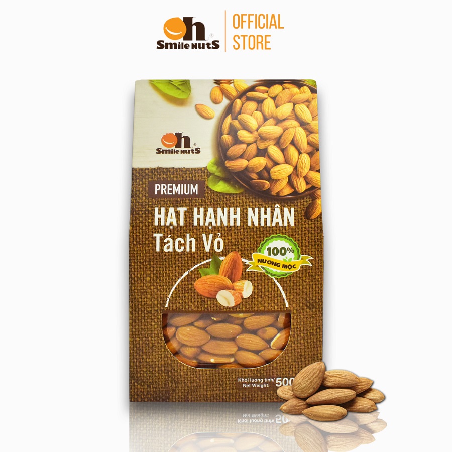 Hạt Hạnh Nhân Tách Vỏ Nướng Mộc Smile Nuts Hộp Giấy 500g - Hạnh nhân nhập khẩu từ Mỹ, nướng mộc giòn rụm, thơm ngon