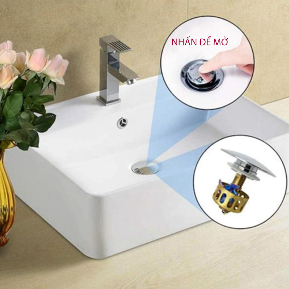 Bộ xả nhấn nút xi phông chậu rửa mặt Lavabo, bồn tắm thay thế kiêm chặn rác, lò xò đàn hồi Dan House 811