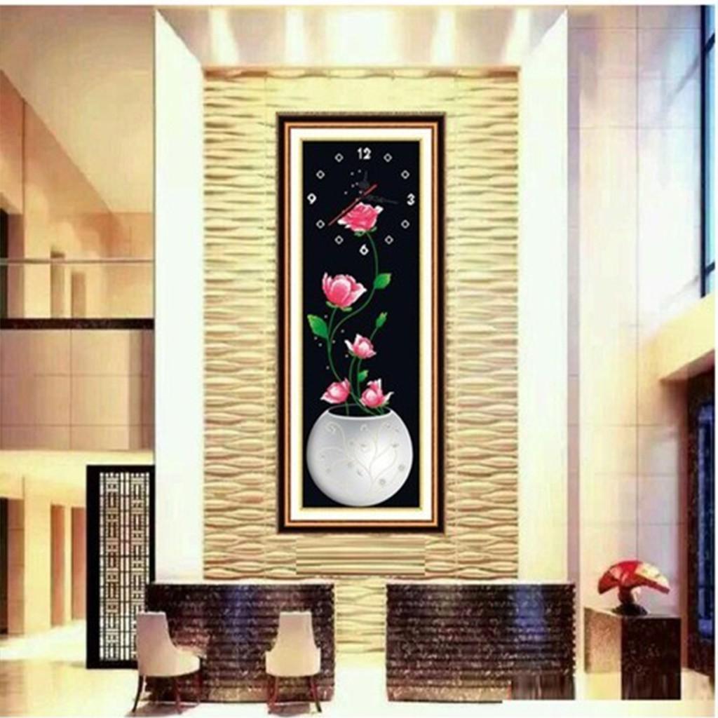 Tranh đá bình hoa hồng đồng hồ DF2609 - kích thước: 37 * 95cm.