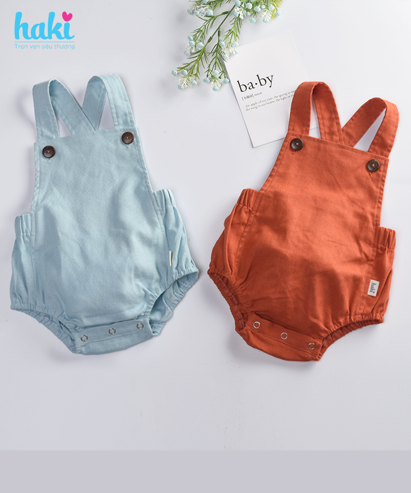 Bộ romper linen lưng chun cho bé trai bé gái Haki BL001, bộ body cho bé, baby bodysuit, set áo liền quần cho bé từ 6-13kg