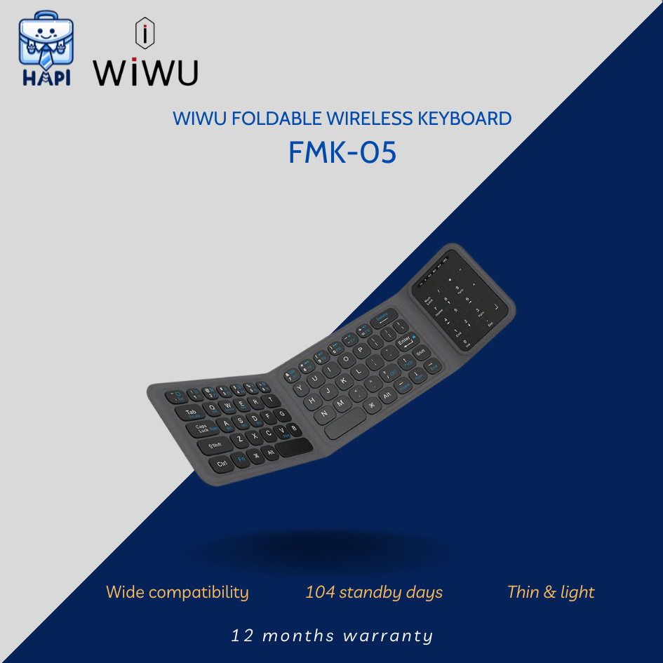 Bàn phím gập hàng hàng chính hãng WiWU FMK-05 siêu gọn, khớp gập chắc chắn, cảm giác gõ êm ái