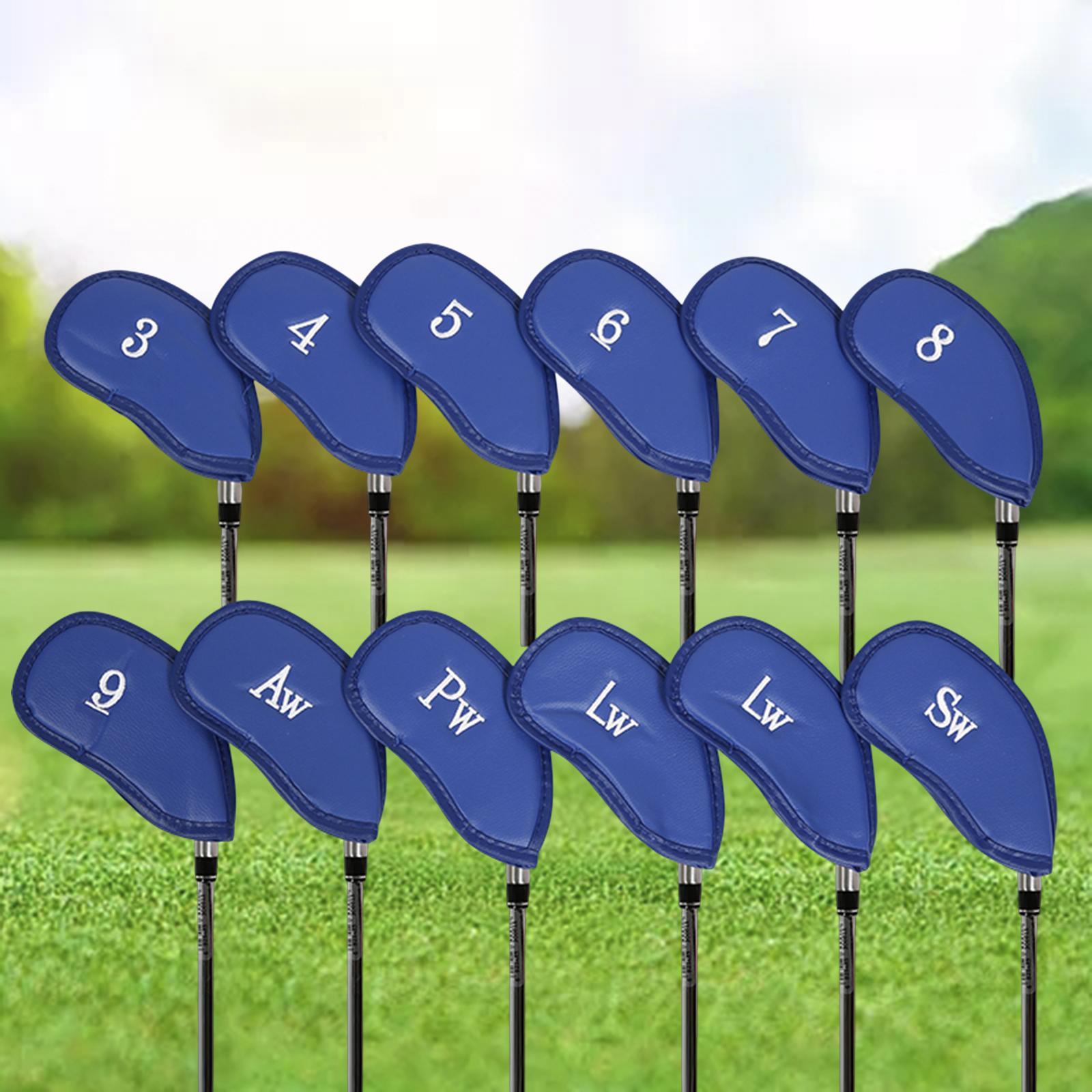 12x Golf Iron Head Covers Set Head Protector Golf Clubs Case PU Golf Club Headcover Golf Wedges Headcovers for Unisex Golf Training Supplies