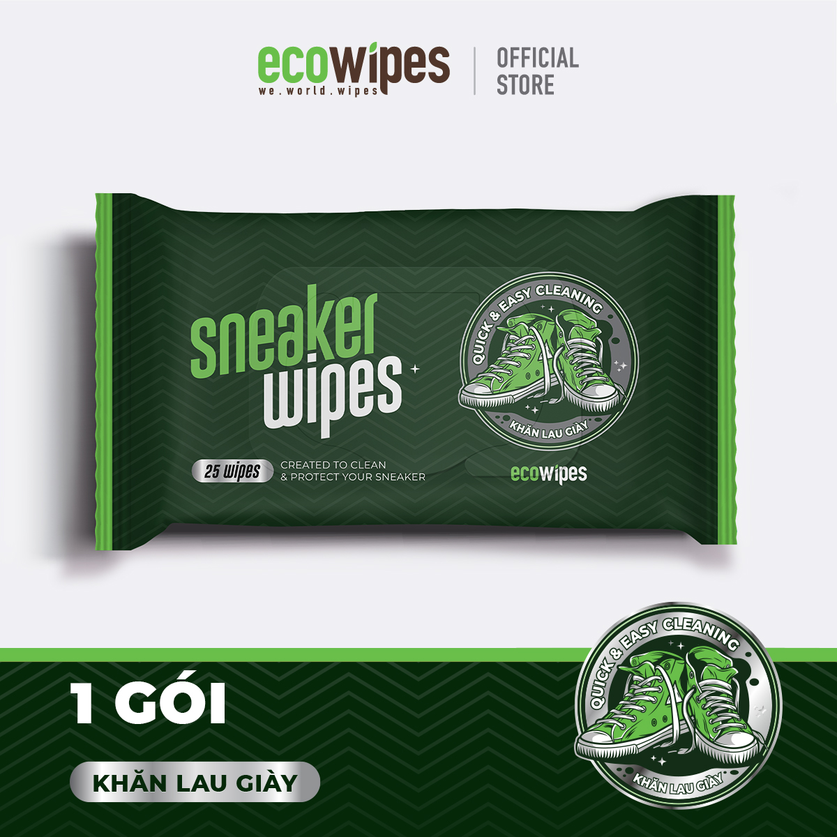 Khăn giấy ướt lau giày siêu sạch Sneaker Wipes hương quế tạo bọt tự tan làm sạch nhanh chóng mang đi tiện lợi