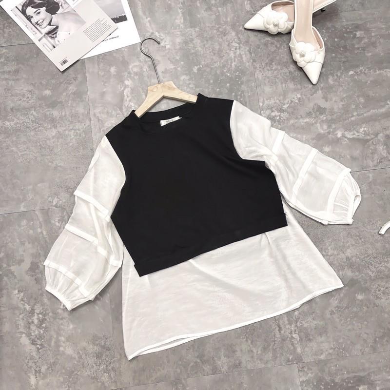 Áo umi phối tơ xếp tay