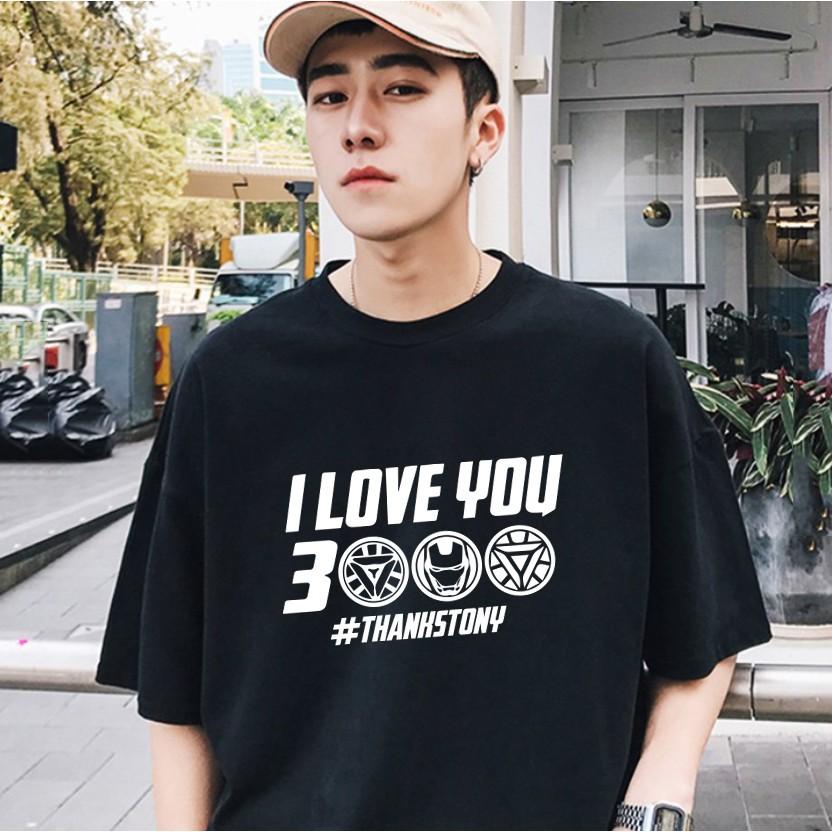 Áo Thun Tay Lỡ Unisex Đen Huyền Bí I Love You 3000