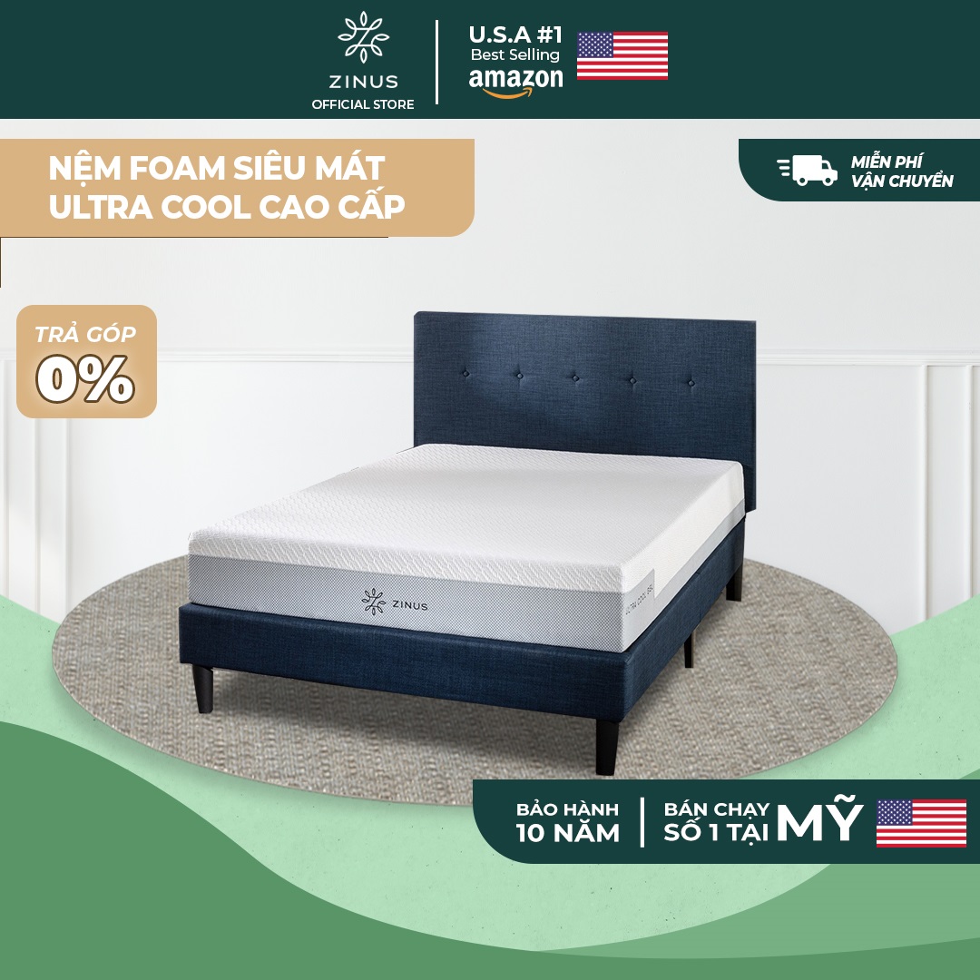 Nệm Foam Zinus Cuộn Hút Chân Không Siêu Mát Cao Cấp - 8in Ultra Cool Gel 2.5 Foam Mattress Twin Size 140x200x20cm