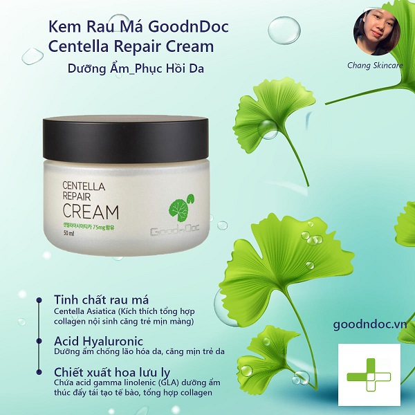 Kem dưỡng ẩm phục hồi rau má GoodnDoc Centella Repair Cream - Phục hồi làn da hư tổn