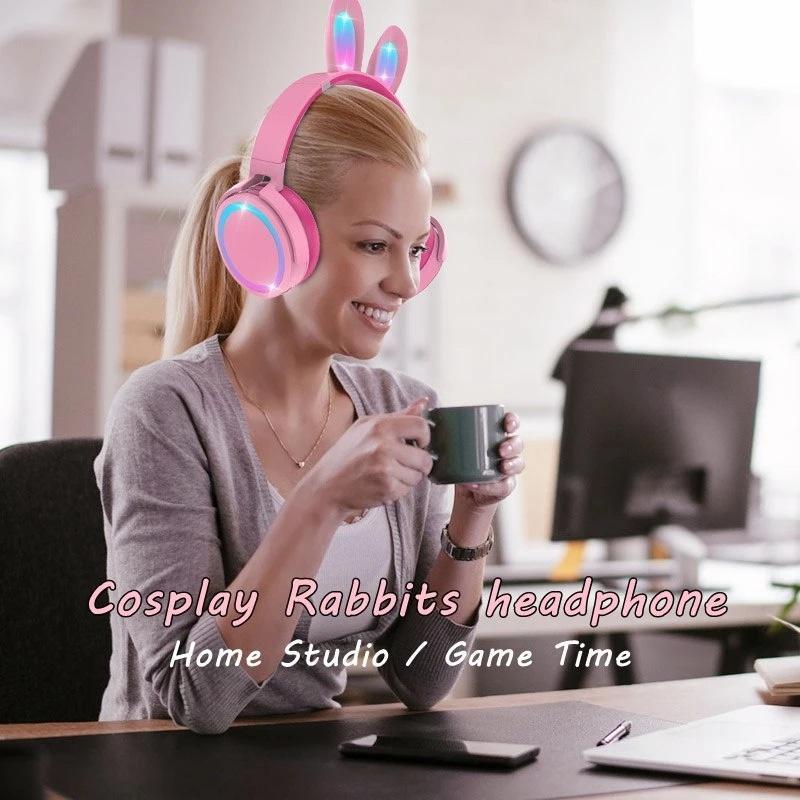 Tai Nghe Nhét Tai Bluetooth Không Dây Âm Thanh Nổi HiFi Có Mic RGB Hình Thỏ Dễ Thương Cho Trẻ Em