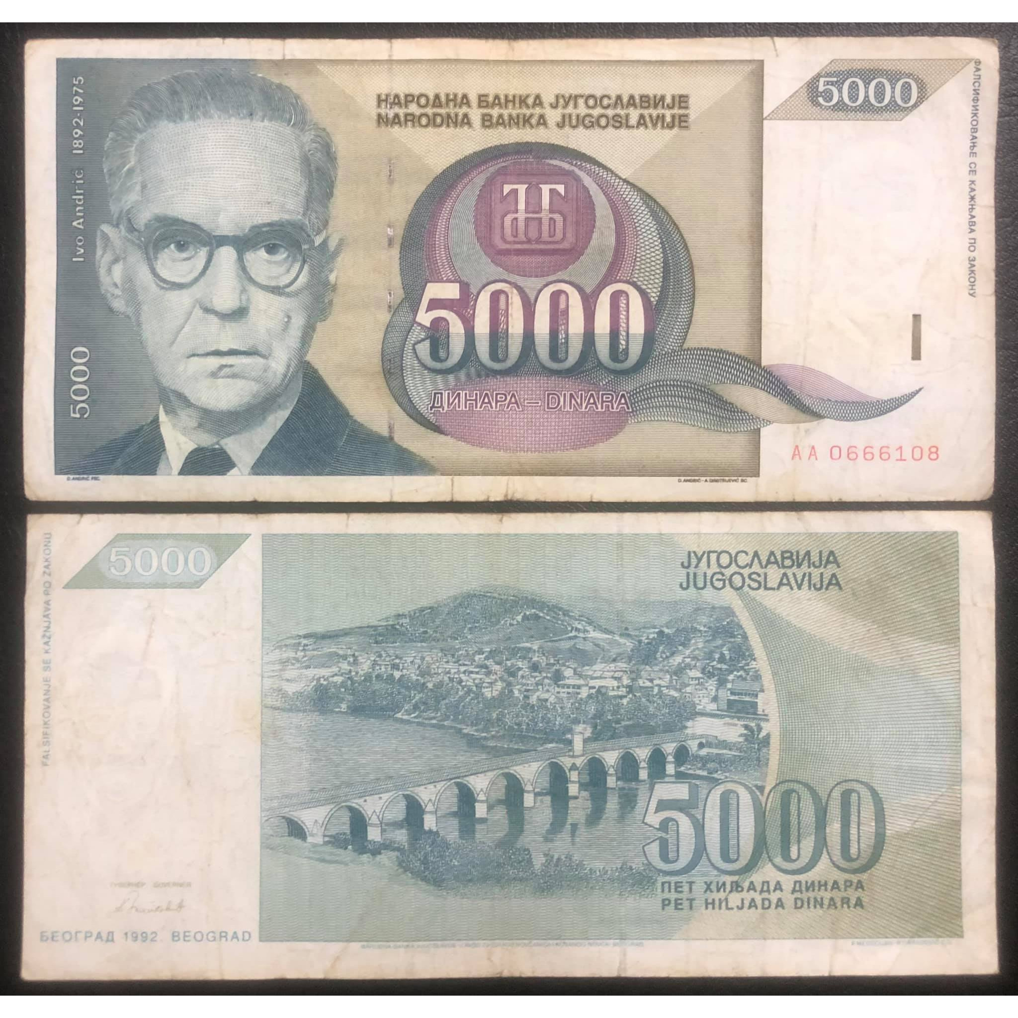 Tiền xưa Nam Tư 5000 dinara, quốc gia không còn tồn tại