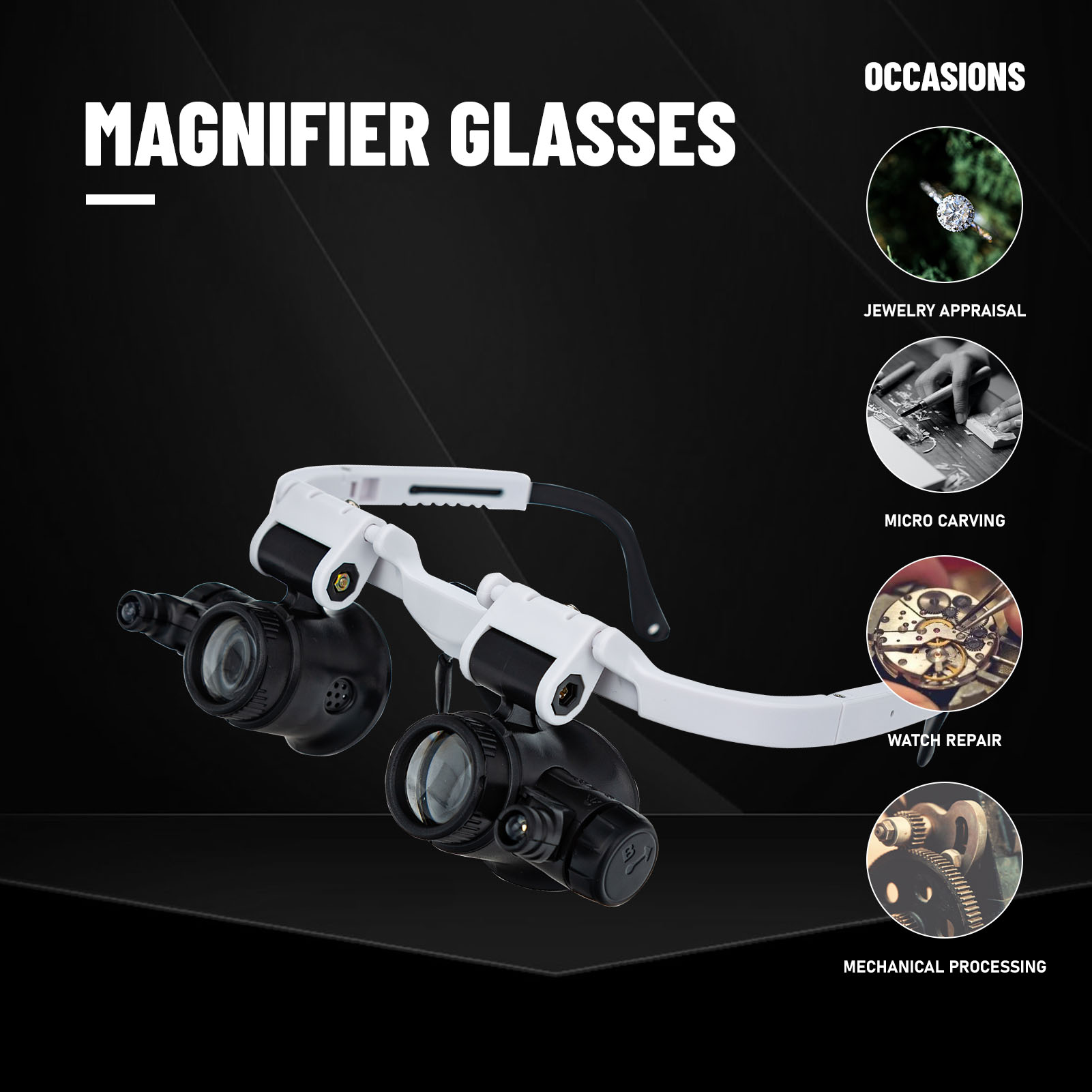 Loupe Magnifier Glasses Head Mount with LED Light Adjustable Glasses Bracket Watch Repair Magnifier for Mechanical