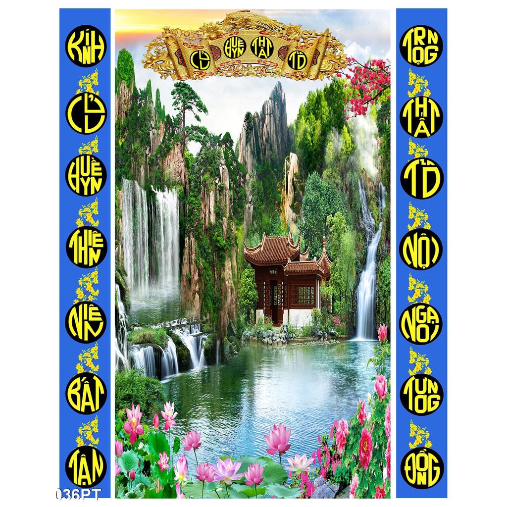 TRANH DÁN TƯỜNG 3D PHÒNG THỜ GIA TIÊN KÍCH THƯỚC LỚN - TRANH DÁN BÀN THỜ - TRANH PHÒNG THỜ ĐẸP KHỔ LỚN