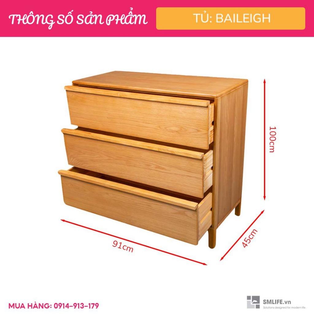 Tủ phòng ngủ gỗ sồi 3 ngăn kéo hiện đại SMLIFE Baileigh | D91 x R45 x C100cm | gỗ Sồi