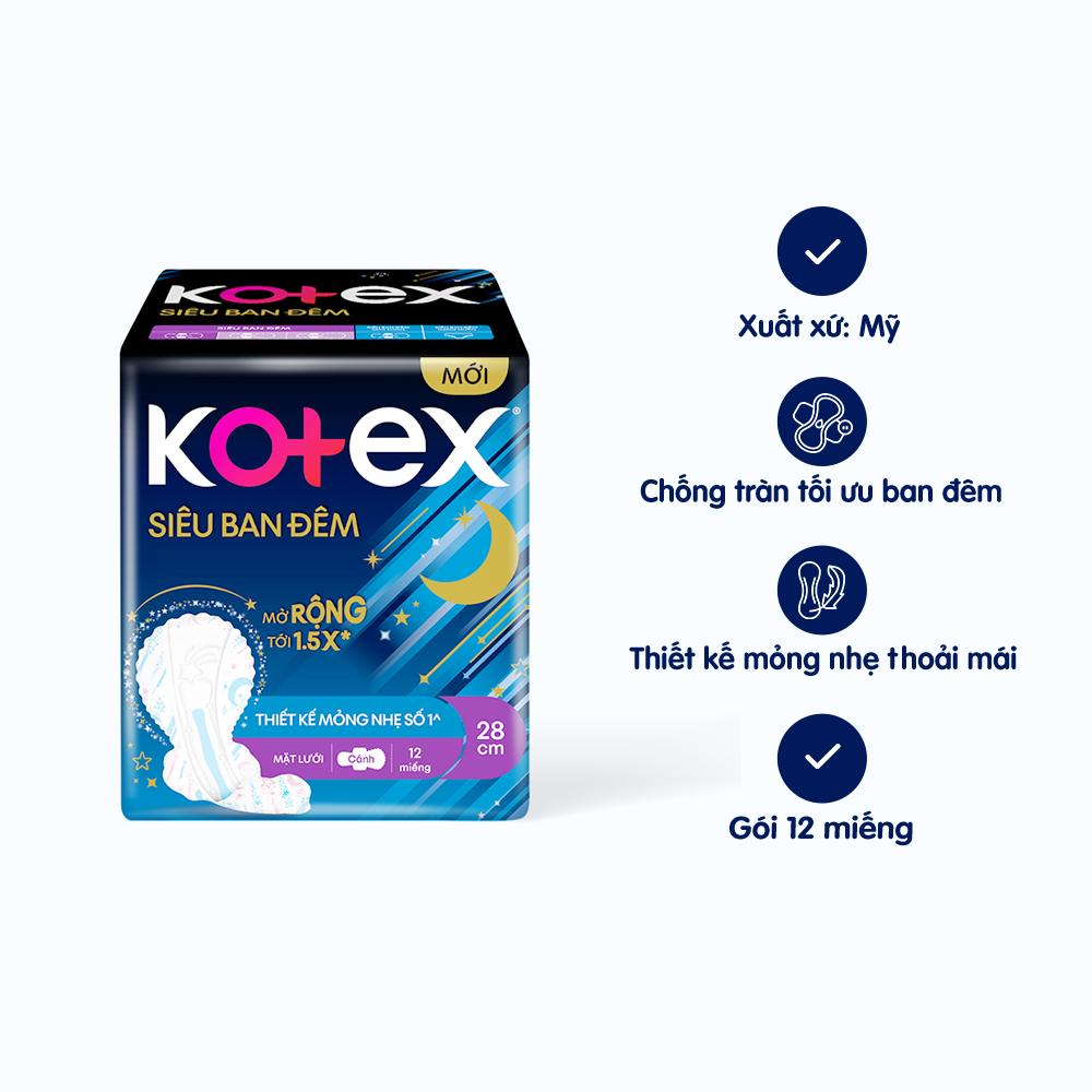 Băng vệ sinh siêu ban đêm Kotex 28cm (12 miếng)