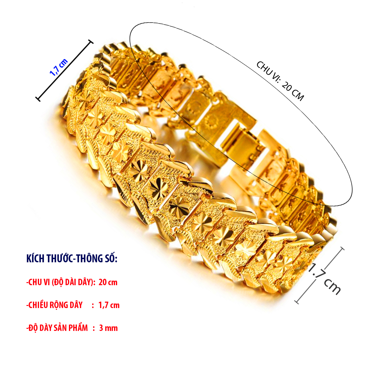 Lắc tay nam thời trang mạ 24k đúc hoa văn 5 cánh
