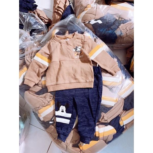 Bộ nỉ bé trai mickey nâu caramel cho bé 0-3 tuổi