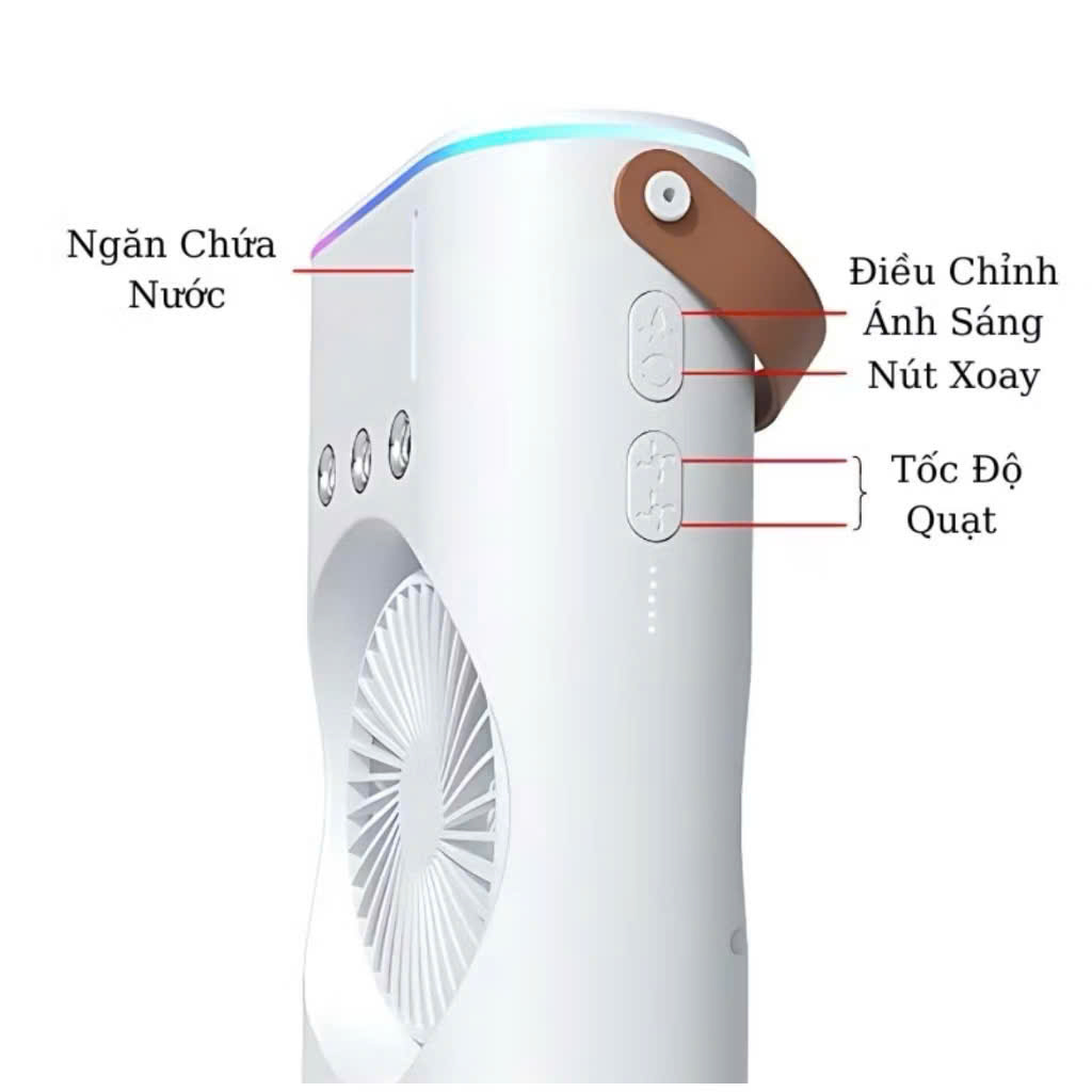 Quạt Điều Hoà 2 Cánh Gió Tạo Độ Ẩm, Phun Sương Làm Mát, Tích Điện 4000mAh, Đèn Ngủ Đa Sắc - HÀNG CHÍNH HÃNG MINIIN