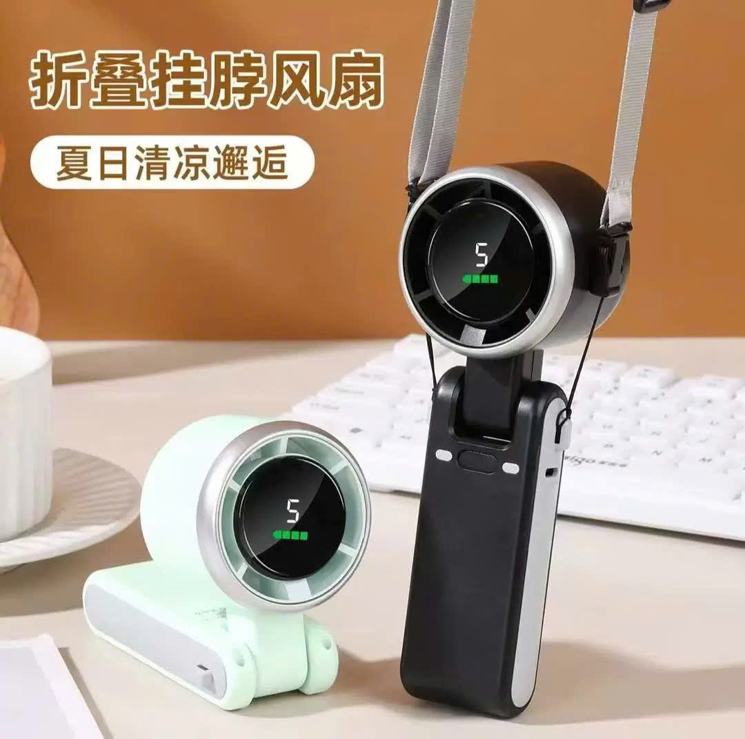 Quạt Cầm Tay Tích Điện VMF-07 5 Cấp Độ Gió Xoay 180 Độ Gấp Gọn Tặng Kèm Dây Đeo Cổ Tiện Lợi