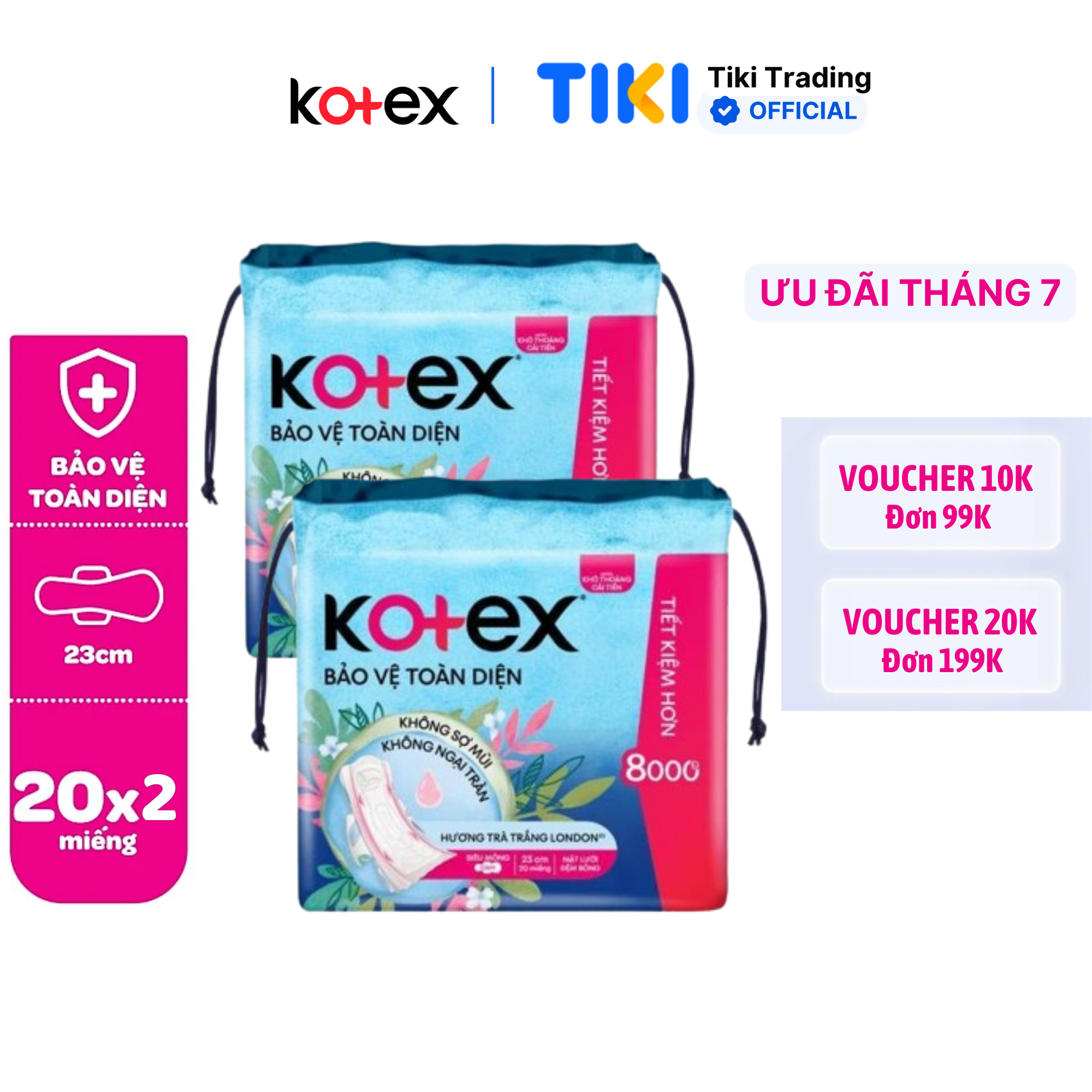 Combo 2 gói Băng Vệ Sinh Kotex Bảo Vệ Toàn Diện Ngày Nhiều và Đêm 28cm SMC - Gói 14 miếng