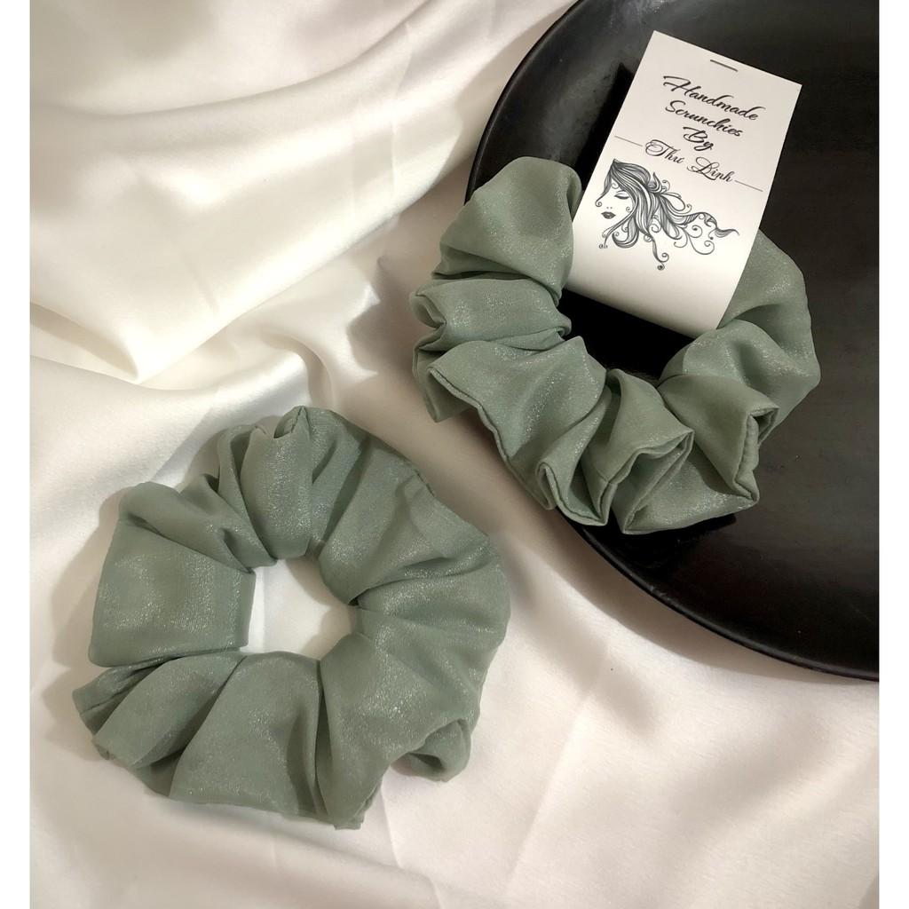 Scrunchies dây buộc tóc, cột tóc lụa óng màu xanh mint dễ thương