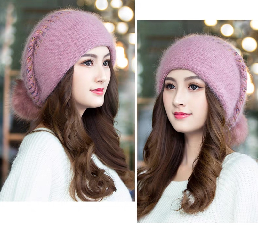 Nón mũ len nữ lông thỏ cao cấp thời trang Hàn Quốc mới dona23040401