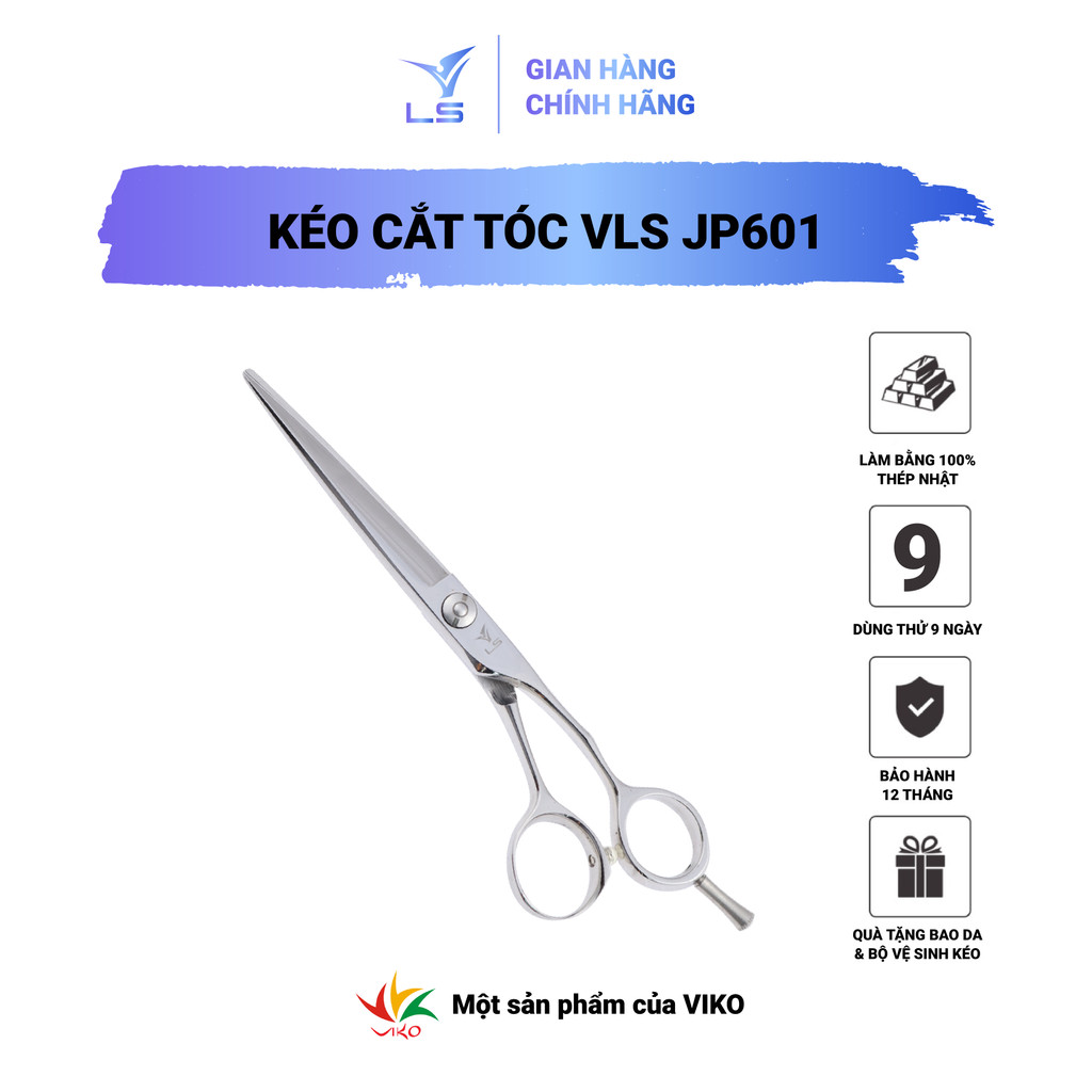 Kéo cắt tóc VLS lưỡi thẳng quai offset phẳng đỡ ngón tháo rời JP601