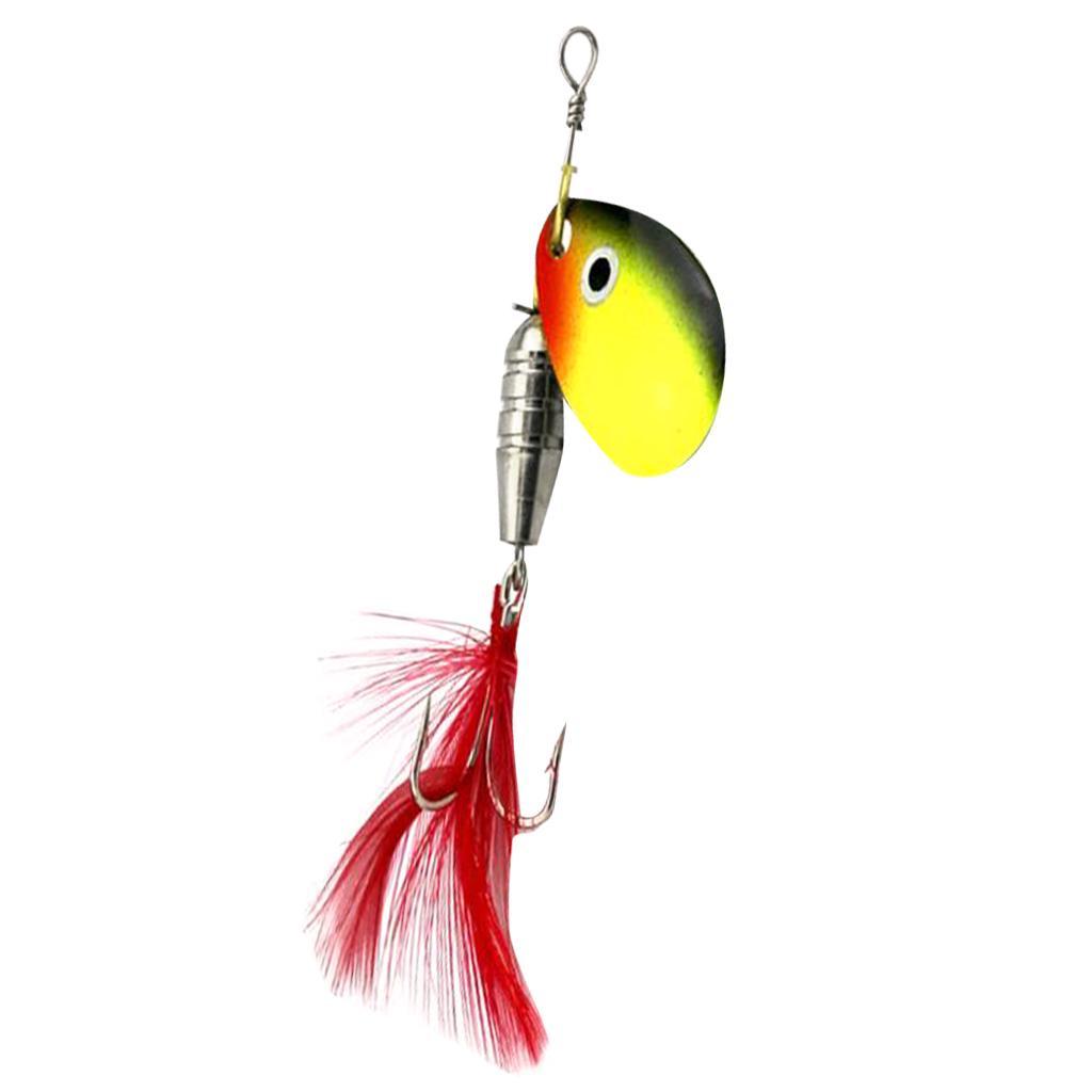 Spoon Fishing Lure Hard Metal Lure Spinnerbait Crankbait with Treble Hooks Bright Red Artificial Feathers