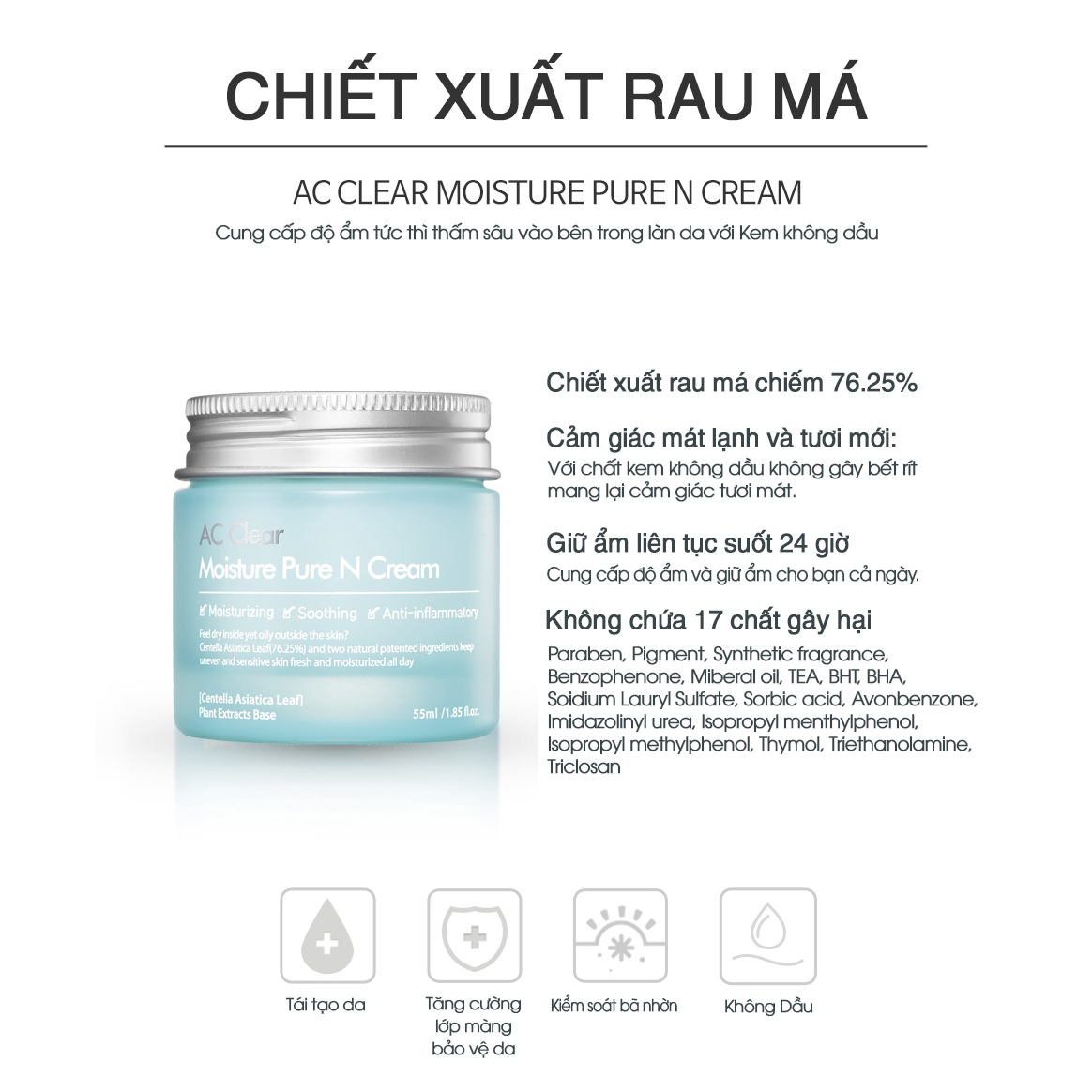 Kem Dưỡng Ẩm Cho Da Dầu Và Da Mụn Ac Clear Moisture Pure N Cream The Plant Base