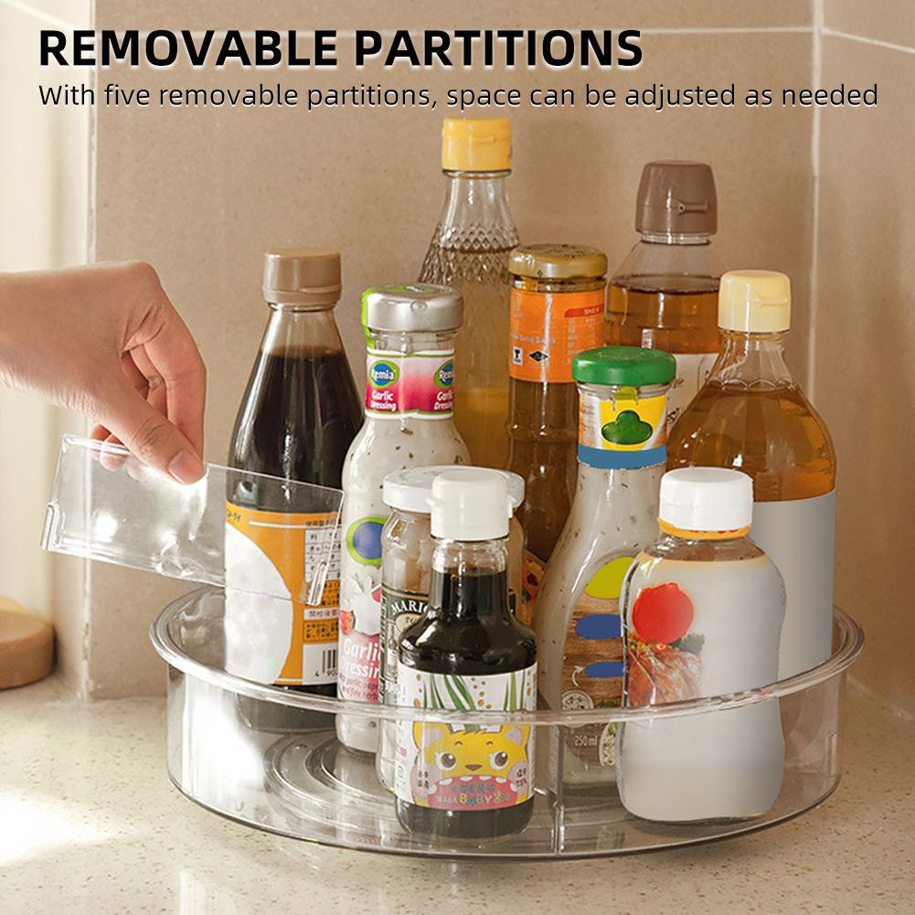 Transparent Storage Turntable with Removable Partitions PET Clear Rotating Turntable Organizing and Storage Boxes