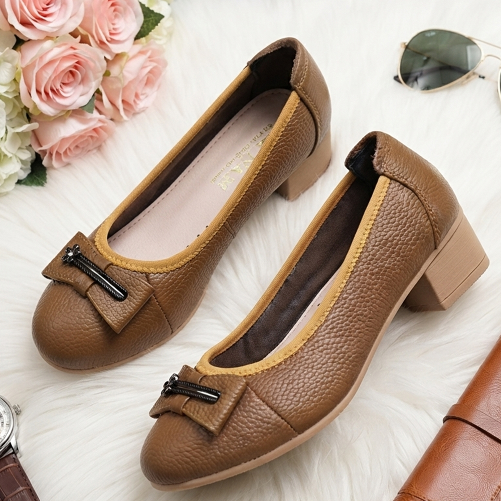 Giày Búp Bê Nữ Cao Gót TiTi ĐÔ Da Bò Thật Thời Trang Cao Cấp 5cm GBBN2090