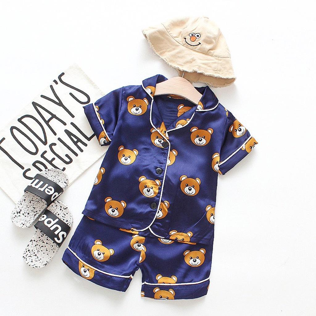 Bộ Ngủ Cộc Tay Cho Bé, Bộ Pijama Cộc Tay Cho Bé In Hình Gấu Cực Đẹp Từ 7 - 27kg - ROSY KIDS