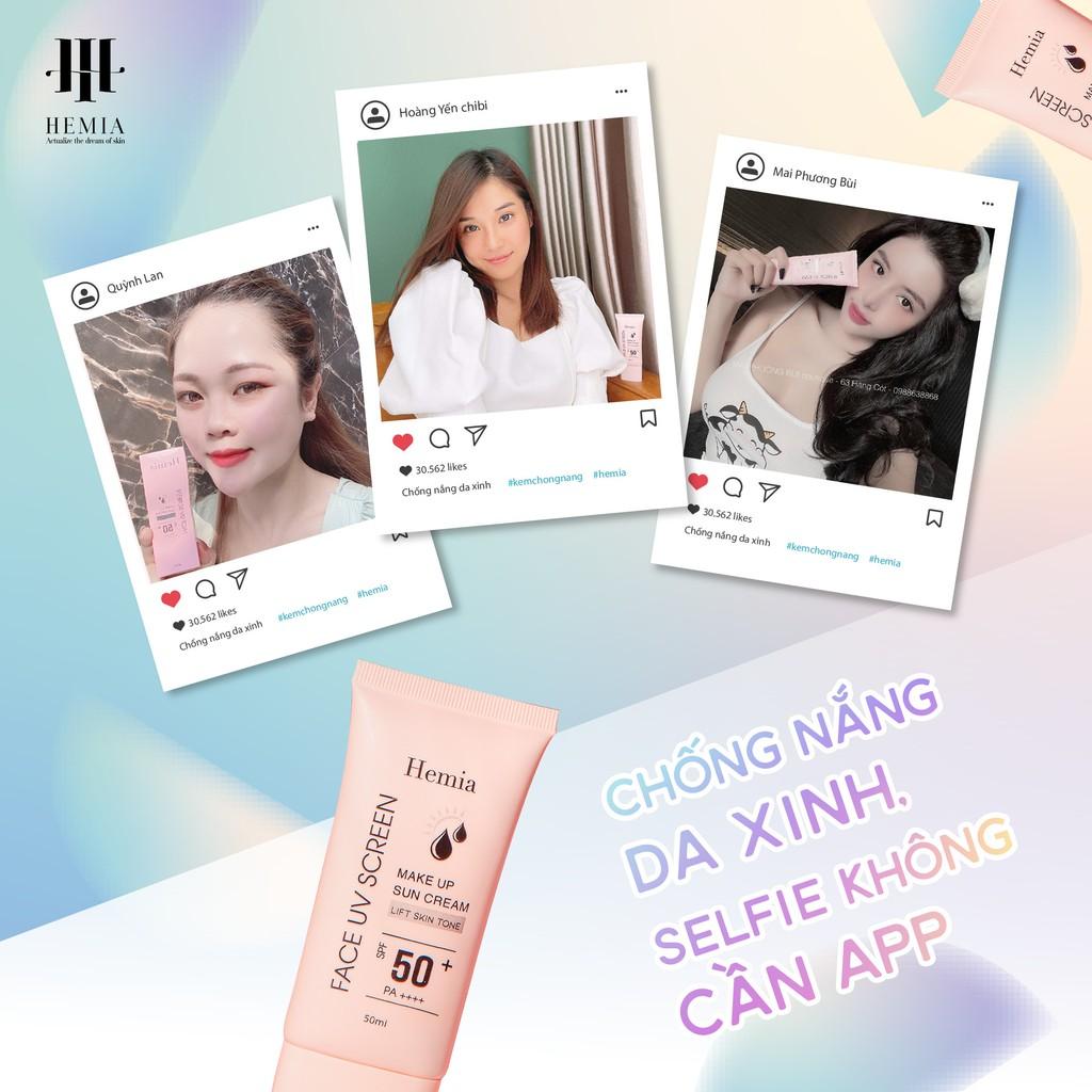 Kem chống nắng HEMIA 50ml dưỡng trắng nâng tone SPF50+ tự nhiên, Thấm mướt nhanh, mịn màng chính hãng Hàn Quốc