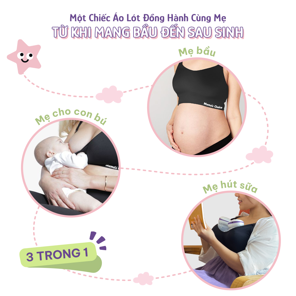 Áo Ngực 3in1 Mama's Choice, Cho Bà Bầu, Cho Con Bú, Dùng Máy Hút Sữa Không Dây, Chống Chảy Sệ, Giúp Nâng Đỡ Bầu Ngực Ngực