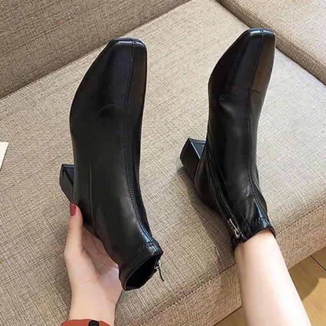 Bốt da bóng lì mũi vuông đế 5cm cực sang hàng quảng châu G003