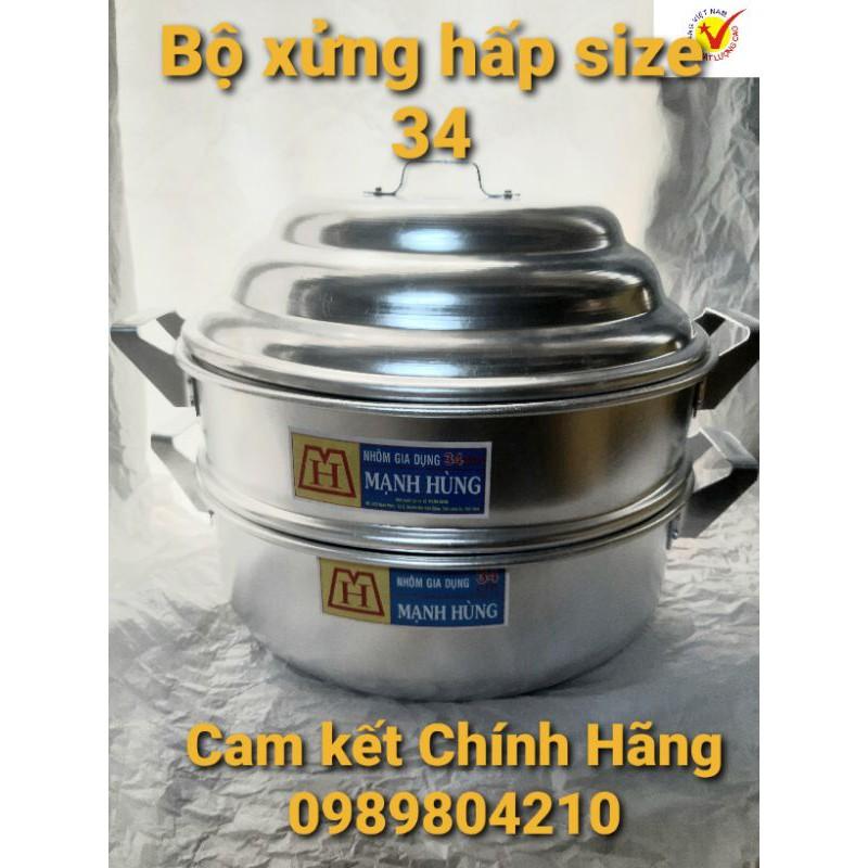 (Có Video SP)Bộ xửng hấp nhôm Mạnh Hùng 2 tầng size 34 cm,Bộ xửng hấp bánh bao size 34,xửng hấp bánh 34 hấp, củ, quả