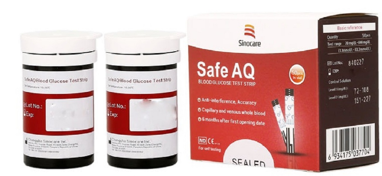 Combo hộp 50 que thử đường huyết và 50 kim lấy máu cho máy đo đường huyết Sinocare Safe AQ