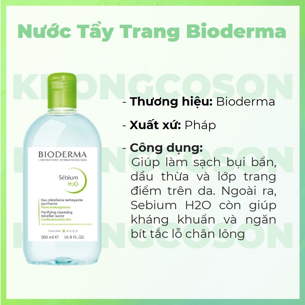 Dung Dịch Làm Sạch Và Tẩy Trang Công Nghệ Micellar Bioderma Sebium H2O + Tặng Kèm Túi Đựng Mỹ Phẩm Cao Cấp