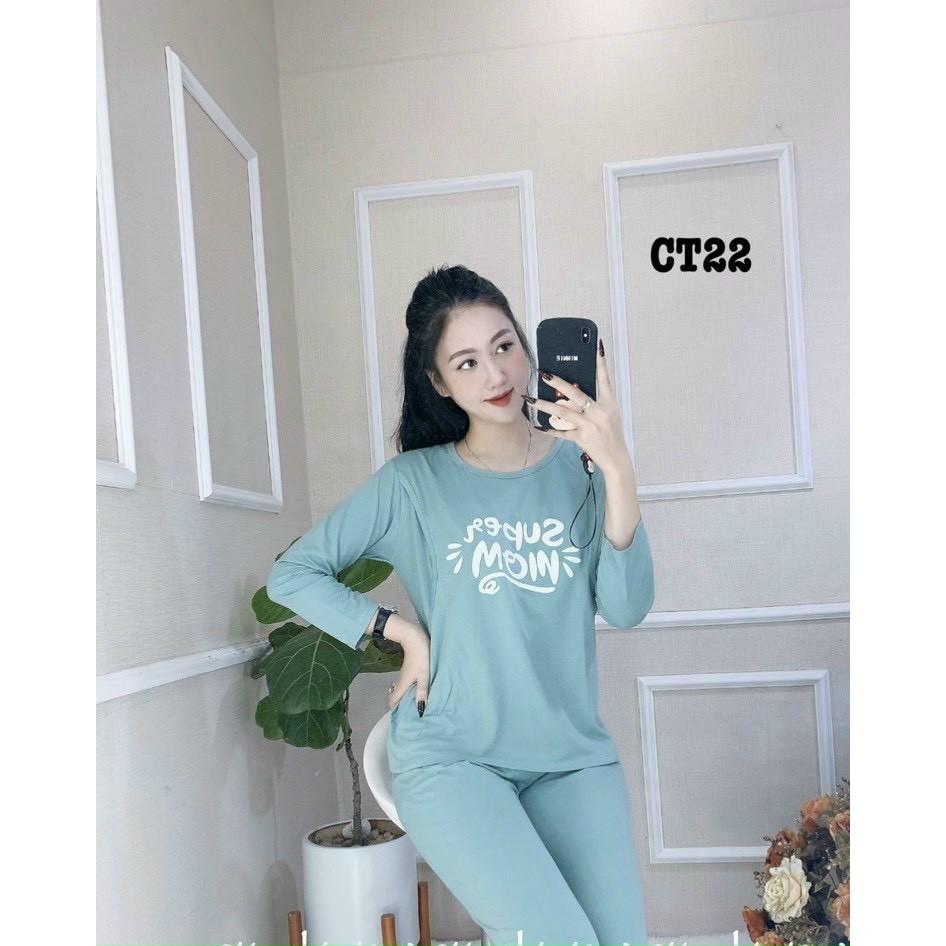 Bộ đồ bầu sau sinh mặc nhà Hàn Quốc, chất cotton, thoáng mát, tiện cho mẹ ty, size to