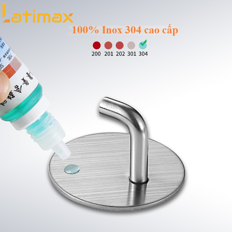 Móc Treo Đồ Dán Tường Inox 304 Latimax MD04 vòi Voi Đế tròn - Tặng kèm keo dán chuyên dụng siêu chịu lực