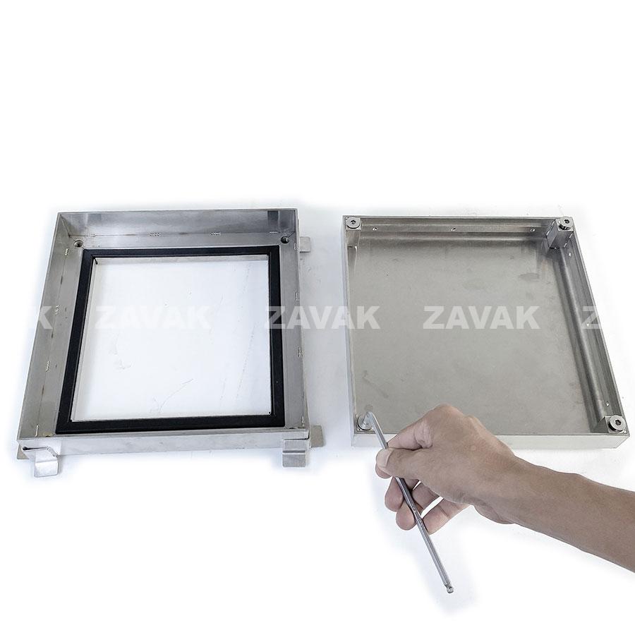 Nắp bể phốt Zavak MHE-25 KT25x25cm, chống nước, chống mùi, lát đá dày 2 cm chịu tải 1 tấn, inox 304