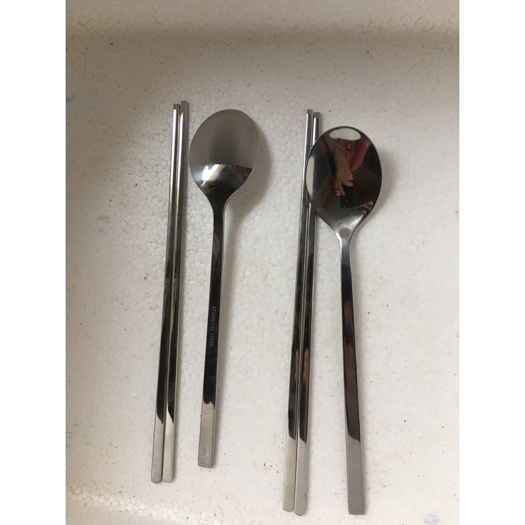 Bộ muỗng đũa inox 304 không hoa văn kiểu Hàn Quốc 23cm