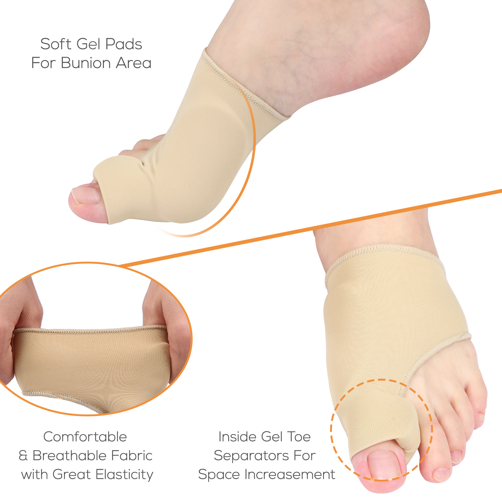 Bộ đệm 7 món bảo vệ khớp ngón chân cái, đệm gel êm ái, vải thun co giãn thoáng khí