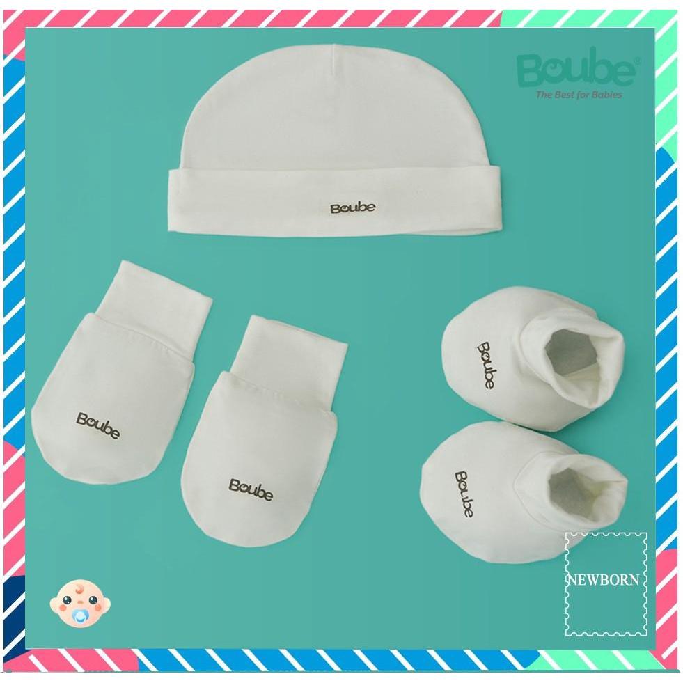 Set phụ kiện bao tay, bao chân, mũ cho em bé sơ sinh Boube nhiều màu, vải sợi tre Bamboo thông minh, thoải mái - Newborn