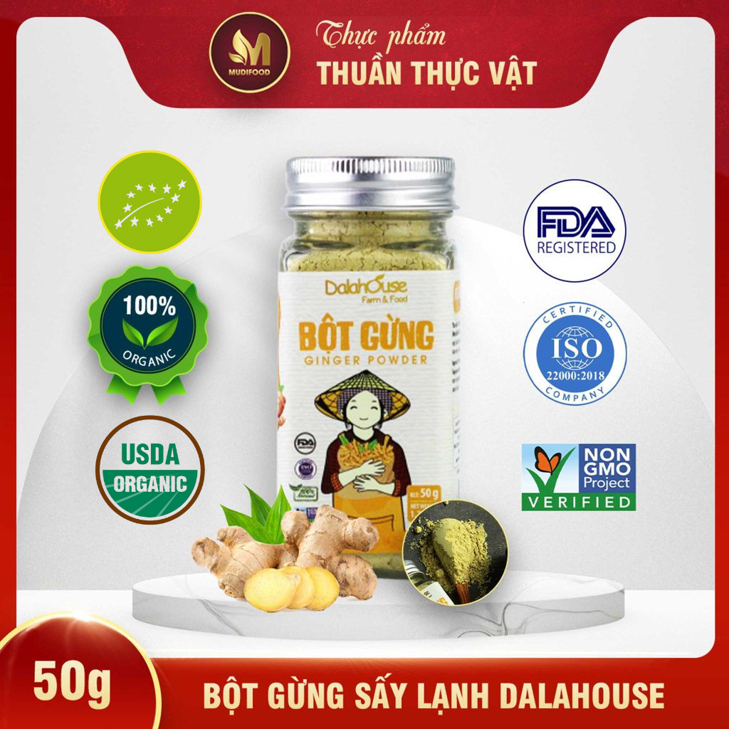 Bột Gừng Sấy Lạnh Dalahouse 50 Gram, Bột Gia Vị Hữu Cơ Nguyên Chất Công Nghệ Tiêu Chuẩn Châu Âu - Hỗ Trợ Tiêu Hóa, Lưu Thông Máu, Kích Thích Toát Mồ Hôi, Hỗ Trợ Kháng Khuẩn, Kháng Viêm, Làm Ấm Cơ Thể, Phòng Ngừa Cảm Cúm, Hạn Chế Đau Nửa Đầu