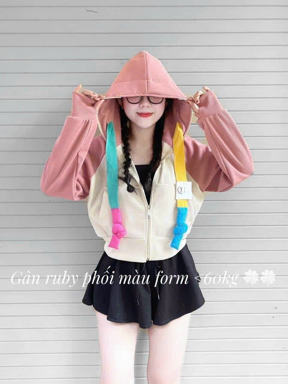 Áo khoác nữ gân Ruby phối màu hottrend, free size