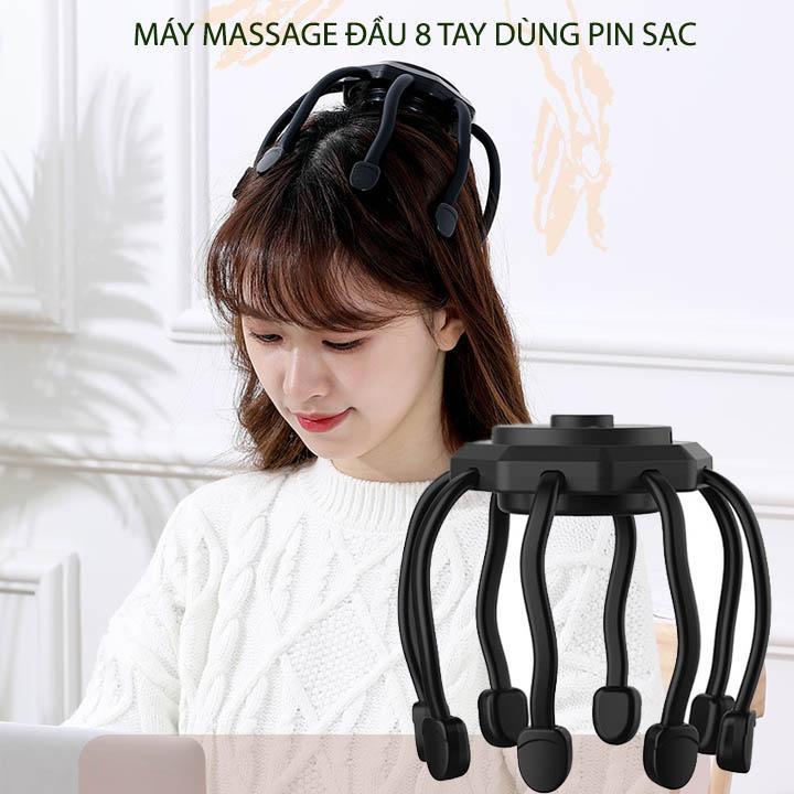 Máy massage đầu thông minh thế hệ mới dùng pin sạc, loại 8 tay