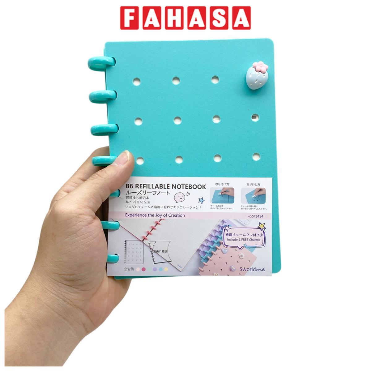 Sổ Tay Trang Trí B6 - 160 Trang Kèm Charm - Giấy Tách Rời - Sworld ST6194-BU - Blue